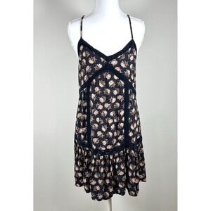 AEO Floral Boho Mini Dress XS Lace Trim Strappy Drop Waist Coquette Dark Fairy